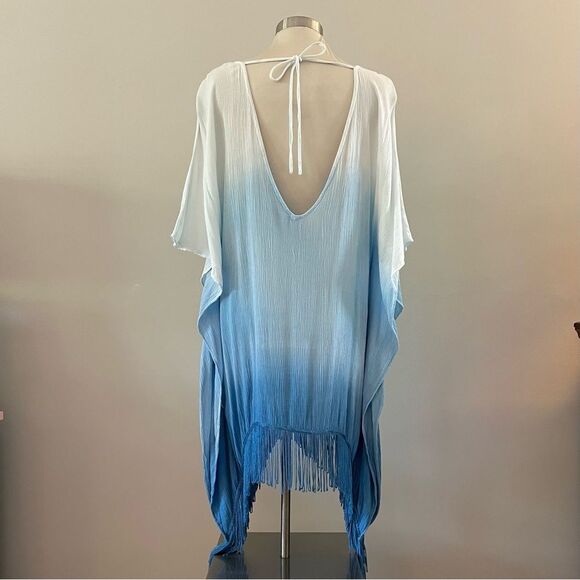 Forever 21 Cover-Up Swim Ombre White Blue Fringe M - Picture 3 of 8